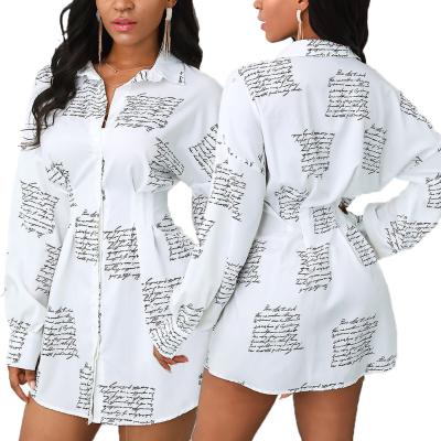 China Breathable S To Ladies 3XL Long Sleeve V-neck Long Sleeve Women Shirt Dress Casual Dresses 2021 Letter Print Dress for sale