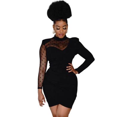 China Women's Fashion Solid Color Mesh Dress Viable Pleated Pungent African Black Dress Office Lady S To 2XL New for sale