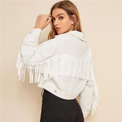 China Wholesale Women Clothing Casual Fringe Jackets White Denim Jacket for sale