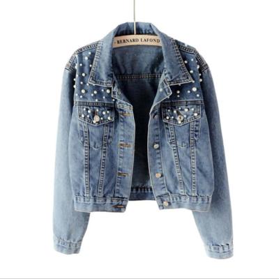 China Spring Autumn Fashion Long Sleeve Women Sustainable Pearl Jean Jacket Denim Jacket For Women for sale