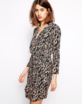 China China Canton Ladies Clothing OEM Manufacturer Anti-Static Cheap Leopard Print Wrap Dress for sale