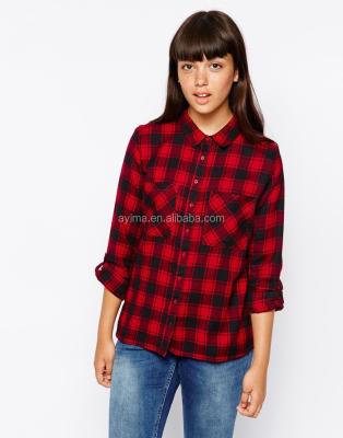 China Anti-pilling women fashion plaid shirt new designed red and black plaid shirt for sale