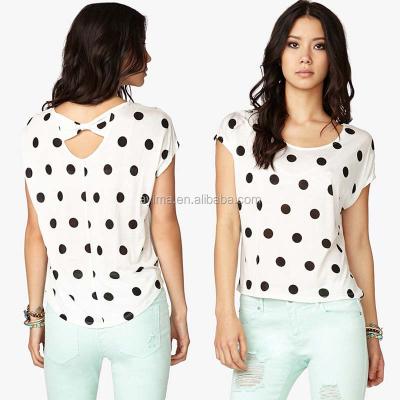 China Anti-pilling latest polka dot tops short sleeve bow back top ladies new design fashion top for sale