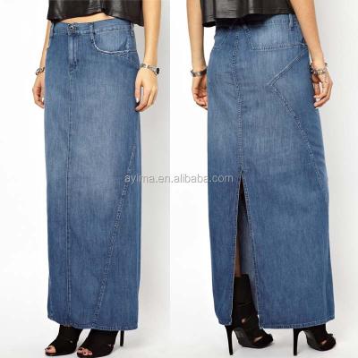 China Wholesale plus size denim maxi skirt long blue jeans skirts for women long lattice skirts for sale