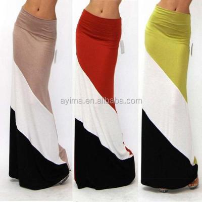 China Hot Selling Plus Size Skirt Design Pictures Color Block Pictures Latest Long Skirts for sale