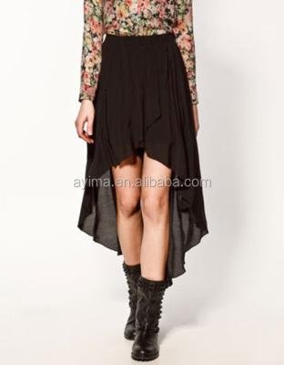 China Hot Selling Plus Size Simple Black Chiffon Casual Skirt Short Front And Long Back Skirts for sale