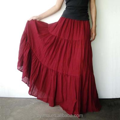 China Eco-Friendly Gauze Women Skirts Hippie Gypsy Boho Cotton Long Tiered Rural Indian Skirts Wholesale for sale