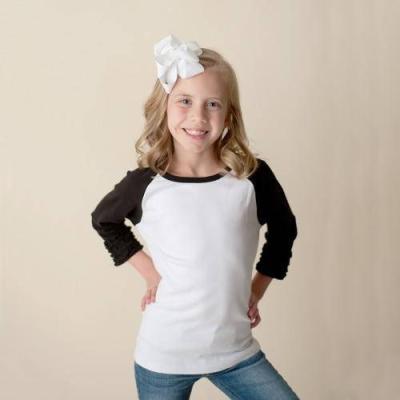 China Wholesale Custom Blank Baseball Girls Anti-pilling T-shirts 3/4 Sleeve Child Ruffle Raglan Shirt for sale