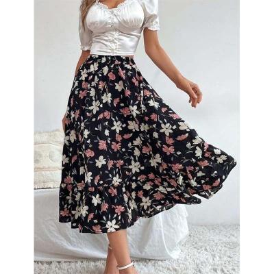 China New Chiffon Print Skirt Dress Breathable Floral Mid Length Women's Clothing Summer Casual Skirt for sale