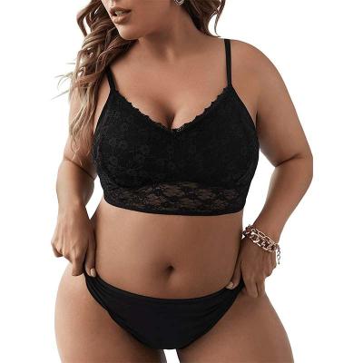 China QUICK DRY Women New Plus Size Sexy Lace Up Black Lace Bra Underwear Set for sale