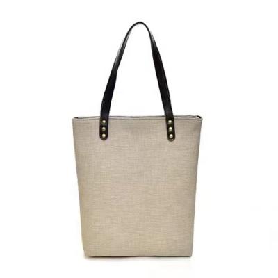 China 100% Eco-Friendly/Lightweight/Cheap Jute Leather Printed Handle Logo Zipper Shopping Bag High Quality Custom Factory Bags for sale