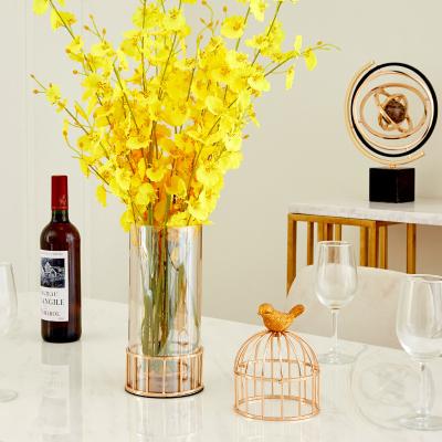 China Traditional Birdcage Decorative Glass Vase with Candle Holder Accessories Vases Home Decoration Gold Flower Vase for sale