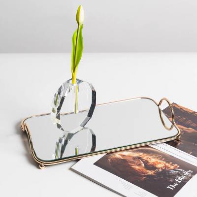 China Perfume Mirror Tray Glass Decor Luxury Nordic Modern Table Tray Mirrored Serving Tray For Storage Table for sale