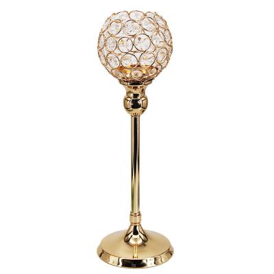 China 2021 Luxury Gold Crystal Nordic Brass Candle Holders Centerpieces Stand For Weddings for sale