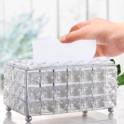 China Traditional Luxury Silver Home Tissue Box Hotel Decor Bling Gold Diamond Toilet Paper Box for sale