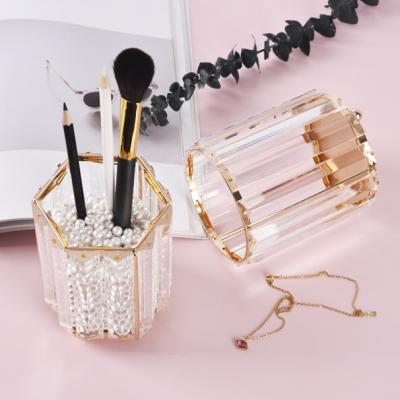 China Sustainable European Luxury Metal Household Makeup Brush Holder Storage Container Pen Holder for sale