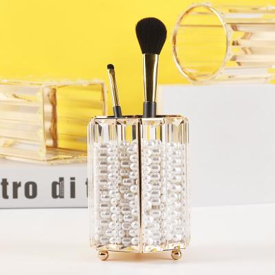 China High Quality Viable Luxury Clear Makeup Tool Storage Box Brush Organizer Holder Cup Crystal Pen Holder for sale