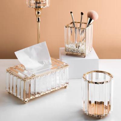 China Clear Viable Transparent Bare Cylinder Square Gold Makeup Brush Holder Personalized Pen Holder for sale