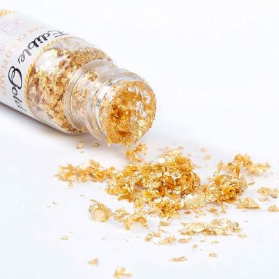 China Europe Factory Price 25mg/Bottle 24K 99.9% Genuine Gold Flakes Skin Care Candy Cake Ice Cream Decoration Edible Gold Foil Flakes for sale