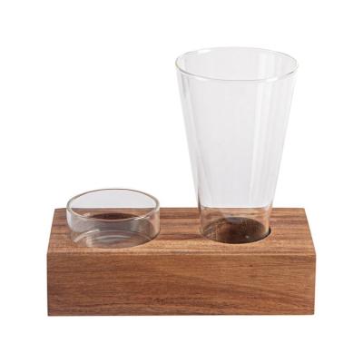 China Wholesale Viable Transparent Glass Cup Snack Smoothie Jam Glass Cup With Acacia Wood Tray Base Combination Set for sale