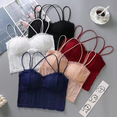 China New Design QUICK DRY floral lace bralette crop top no ring lace chest wrap beauty steel back bras gathered lace camisole for sale