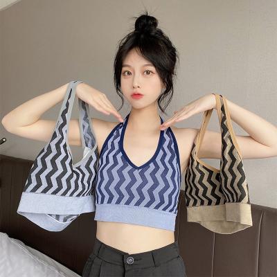 China QUICK DRY ladies comfortable printing stripes breasted bralette bra U top bra beautiful seamless back seamless tube camisole bra for sale