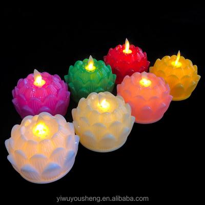 China Religious Activities Wholesale Plastic Lotus Electric Flameless LED Candle Light Flicker Lights Electronic Swing Color Flower Led Candles for sale