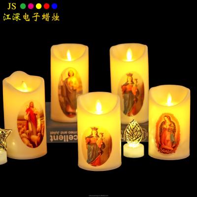 China Birthdays Catholic Religious Items Twinkle Church Pillar Real Religious Jesus LED Wax Electronic Electric Flameless Led Candles for sale