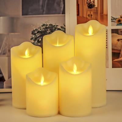 China Wedding Birthday Party Gift Christmas Set Of 5 LED Flameless Pillar Candle With Dancing Flame/Moving Wick LED Pillar Candle Set for sale