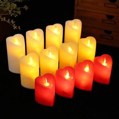 China Battery Operated 12 Piece LED Tea Light Flicker Non Smoking Flameless Candles For Festival Celebration Heart Shaped Candle for sale