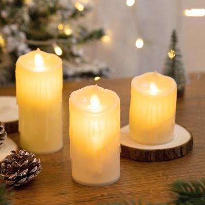 China Battery Operated Plastic Flickering Flame Birthdays Movable Pillar Candle LED Flameless Candle With Wick Swing for sale