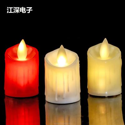 China New Dancing Flame Style Tears Imitate A Wax Drop Yellow Light Flickering Led Pillar Candles Battery Use Electric Flameless Moving Candles for sale