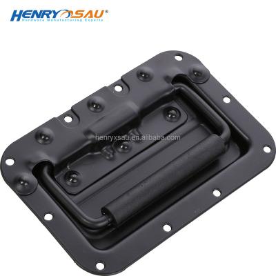 China Factory EN71 Best Selling Black Coated Equipment Box Handles Flight Case Spring Swivel Folding Carry Handle with Bail and Plate for sale