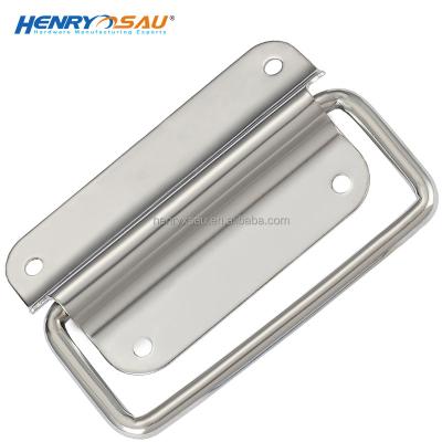 China Large Wooden Case EN71 Hardware Accessories Stainless Steel Pull Handle For Road Crate Tool Box Discharged Spring To Handle No Dish for sale