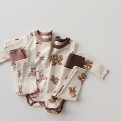 China Fashion Baby Boy Breathable Romper Clothes Set Bear Print Long Sleeve With Pants Pajamas Baby Clothes Set for sale