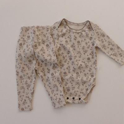 China Breathable Mini Flower Print Baby Clothes Set For Girl Boy Long Sleeve Romper With Long Pants Baby Clothes Suit for sale