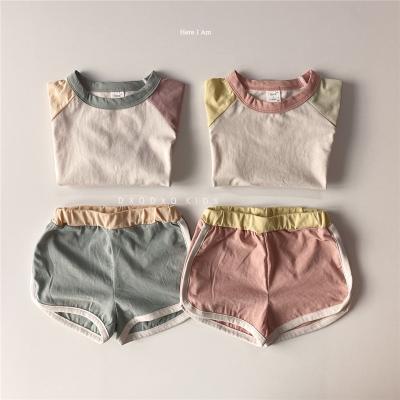 China Summer Breathable Wear Newborn Baby Clothes Set Color Quilting Shortsleeve Kindergarten Baby Sportswear Set for sale