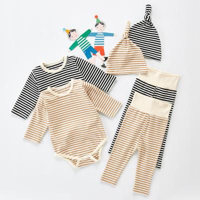 China Vintage Factory Sale Wholesale Baby Clothes Set Top Pants Hat Striped Soft Cotton Infant Clothes Suit for sale