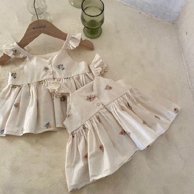 China Breathable Baby Clothing Factory Buttons Baby Shirt Wholesale Floral Prints Dress Sleeveless Back Top for sale