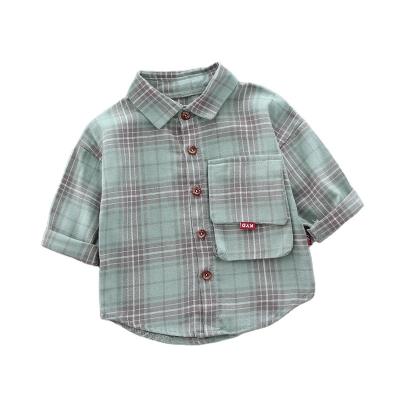 China Breathable Baby Kids Shirt Front Buttons Grid Printing With Pocket Design Customized Baby Boys Top Shirt for sale