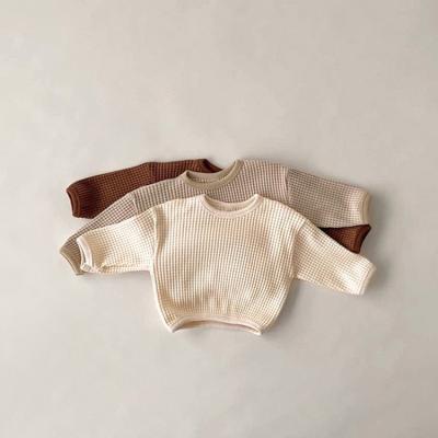 China Breathable Single Sleeve Color Baby Long Sleeve Blouse Shirt Autumn Top Waffle Baby Boy Clothes Sweater for sale