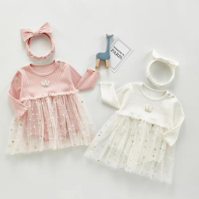 China Breathable Infant Baptism Dress Newborn Baby Clothes Dresses + Headband Cotton Princes Baby Dress for sale