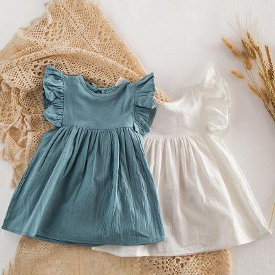 China Ruffle Breathable Canvas Sleeve Solid Color Cotton Dress Baby Kids Summer Children Girl Backless Girl Dress for sale