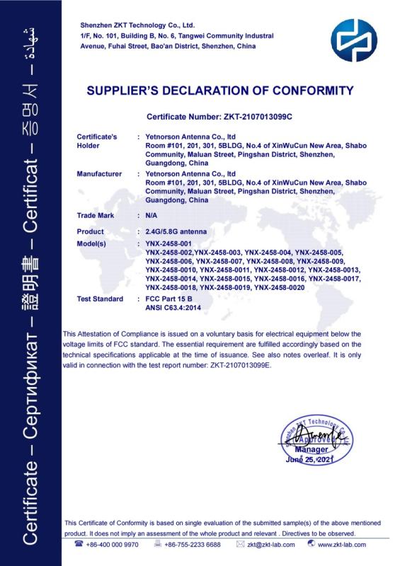 FCC - Yetnorson Antenna Co., Limited