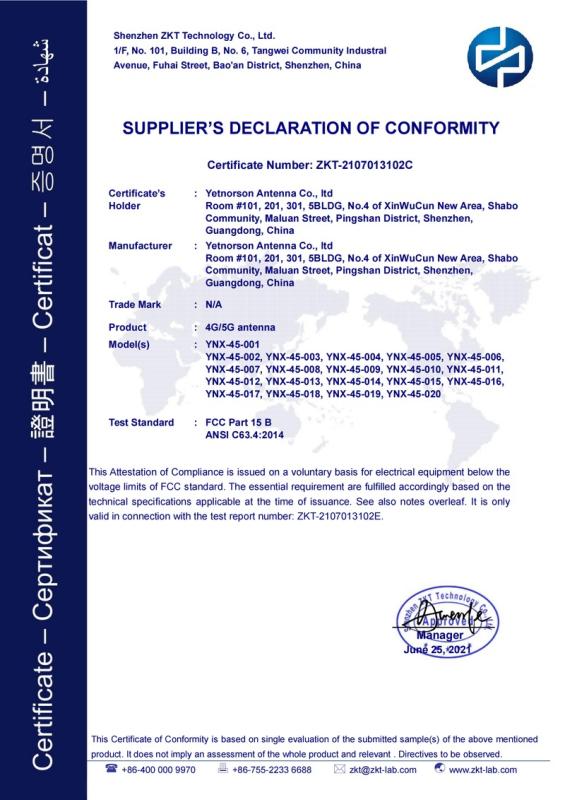 FCC - Yetnorson Antenna Co., Limited