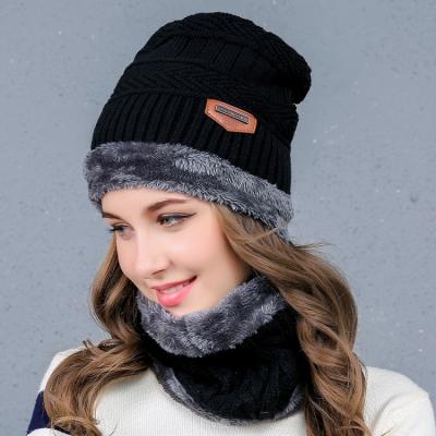 China Medium Fashion Designer Luxury Wool Striping Winter Hats Thick Warm Knitted Beanie With Scarf Hat And Scarf Set Women for sale