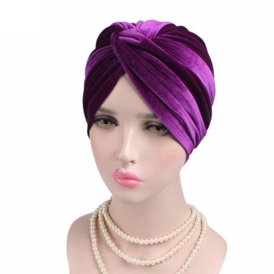 China Wholesale Purple Velvet Turban Hat Women Elegant Soft Skullcap TO-111212 for sale