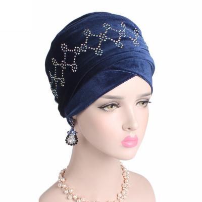 China Luxury Long Hair Wrap Scarf Head Covers Muslim Headwrap Hijab Velvet Women Turban Hat TO-111063 for sale