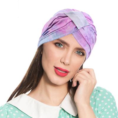 China New Style Fashion Ladies Cotton Fabric Headwraps African Tie Dye Printed Seamless Muslim Turban Hat Tube Headband for sale