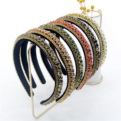 China Colorful Full Resin Band Cloth Hair Women Hair Accessories Wide Rhinestone Hard Crystal Headband For Ladies for sale